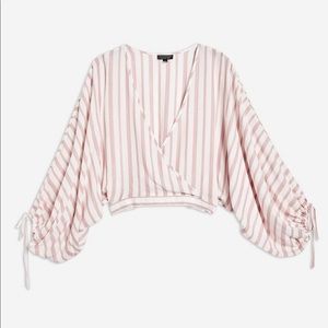 Top Shop Stripe Balloon Sleeve Crop Top